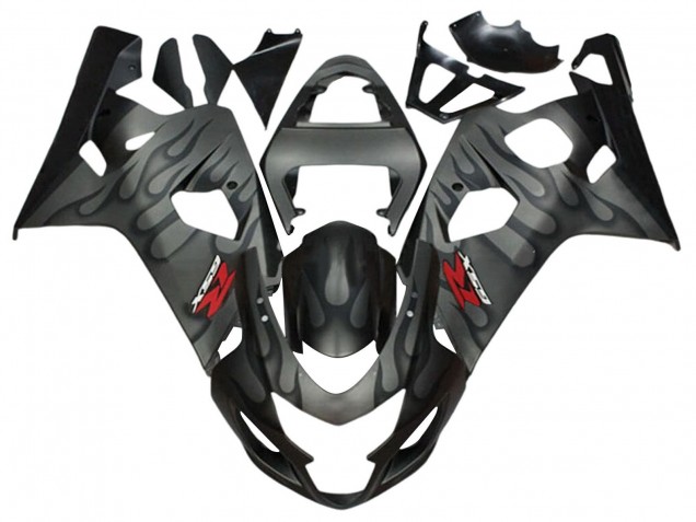 2004-2005 Suzuki GSXR 600 / GSXR 750 Motorcycle Fairings - Grey Black Flame Canada