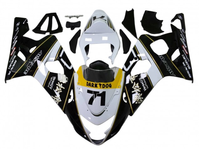 2004-2005 Suzuki GSXR 600 / GSXR 750 Motorcycle Fairings - White Black Yellow Dark Dog 71 Canada