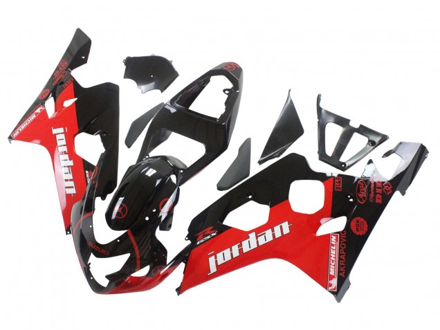 2004-2005 Suzuki GSXR 600 / GSXR 750 Motorcycle Fairings - Glossy Black Red Jordan Michelin Canada