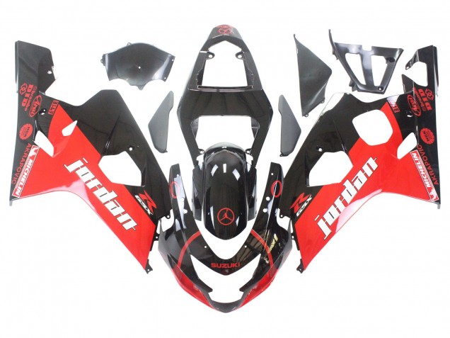 2004-2005 Suzuki GSXR 600 / GSXR 750 Motorcycle Fairings - Glossy Black Red Jordan Michelin Canada