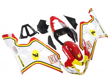 2004-2005 Suzuki GSXR 600 / GSXR 750 Motorcycle Fairings - White Red Yellow Michelin Texaon Heron 7 Canada