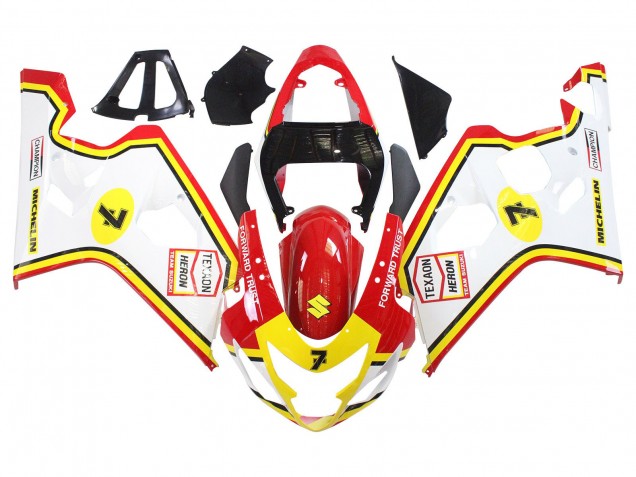 2004-2005 Suzuki GSXR 600 / GSXR 750 Motorcycle Fairings - White Red Yellow Michelin Texaon Heron 7 Canada