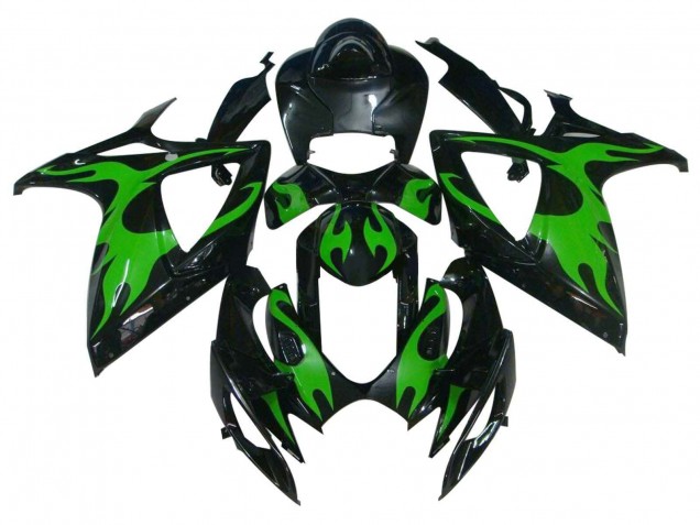 2004-2005 Suzuki GSXR 600 / GSXR 750 Motorcycle Fairings - Glossy Black Green Flame Canada