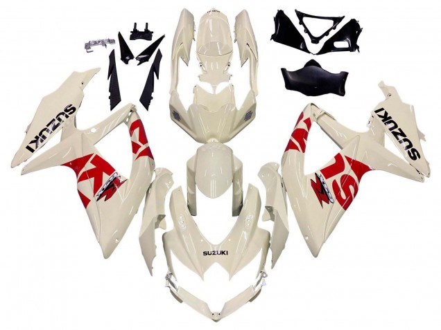 2008-2010 Suzuki GSXR 600 / GSXR 750 Motorcycle Fairings - Cream White Red Black Canada