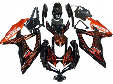 2008-2010 Suzuki GSXR 600 / GSXR 750 Motorcycle Fairings - Glossy Black Orange Flame Canada