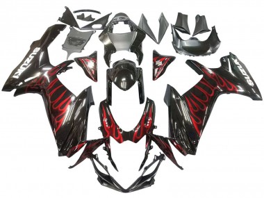 2011-2024 Suzuki GSXR 600 / GSXR 750 Motorcycle Fairings - Glossy Black Red Flame Canada