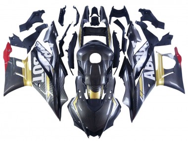 2022-2024 Yamaha YZF R3/R25 Motorcycle Fairings - Black Carbon Fiber Style Gold Red ABBOT Canada