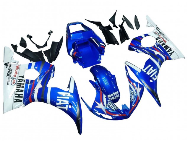 2003-2004 Yamaha YZF R6 Motorcycle Fairings - White Blue Fiat Motul Kastinee Canada