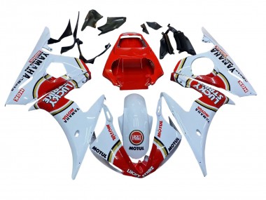2006-2009 Yamaha YZF R6S Motorcycle Fairings - White Red Lucky Strike Motul Canada