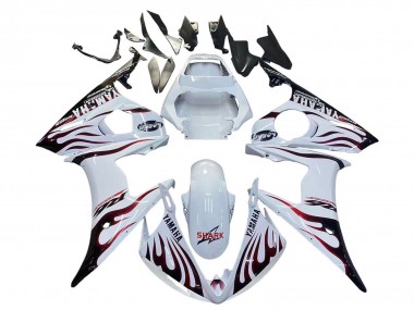 2006-2009 Yamaha YZF R6S Motorcycle Fairings - White with Dark Black Flame Canada