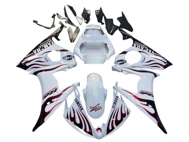 2006-2009 Yamaha YZF R6S Motorcycle Fairings - White with Dark Black Flame Canada