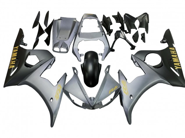 2006-2009 Yamaha YZF R6S Motorcycle Fairings - Matte Grey Matte Black Gold Decals Canada