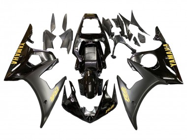 2003-2004 Yamaha YZF R6 Motorcycle Fairings - Glossy Black Matte Black Gold Decals Canada
