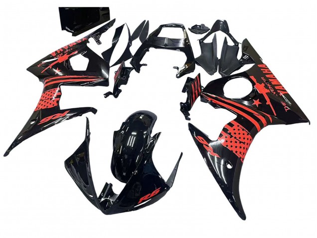 2006-2009 Yamaha YZF R6S Motorcycle Fairing - Glossy Black Red Canada