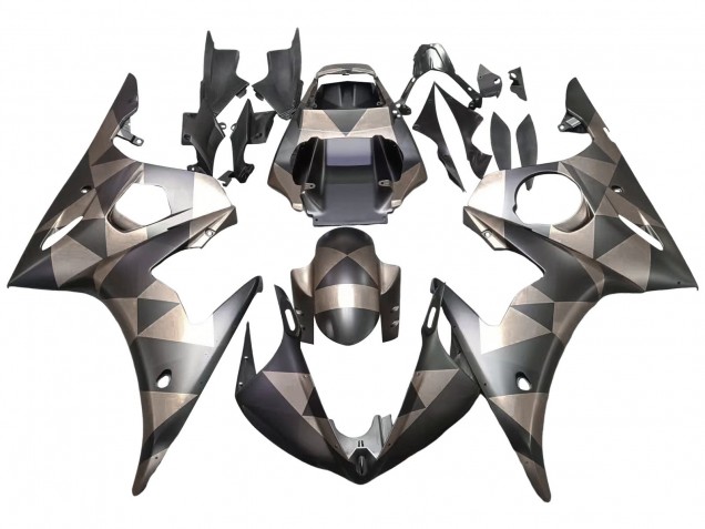 2006-2009 Yamaha YZF R6S Motorcycle Fairings - Grey Matte Black Geometric Canada