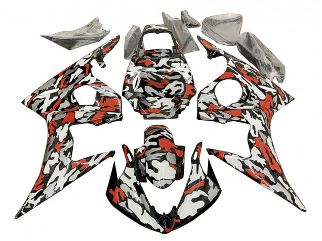 2006-2009 Yamaha YZF R6S Motorcycle Fairings - Black Red Grey Camouflage Canada