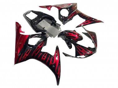 2005 Yamaha YZF 600 R6 Motorcycle Fairings - Black with Red Flame Canada