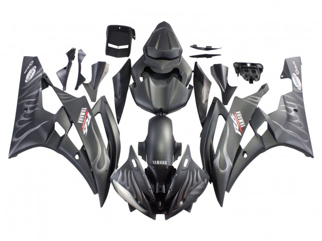 2006-2007 Yamaha YZF 600 R6 Motorcycle Fairings - Matte Black Silver Flame Canada