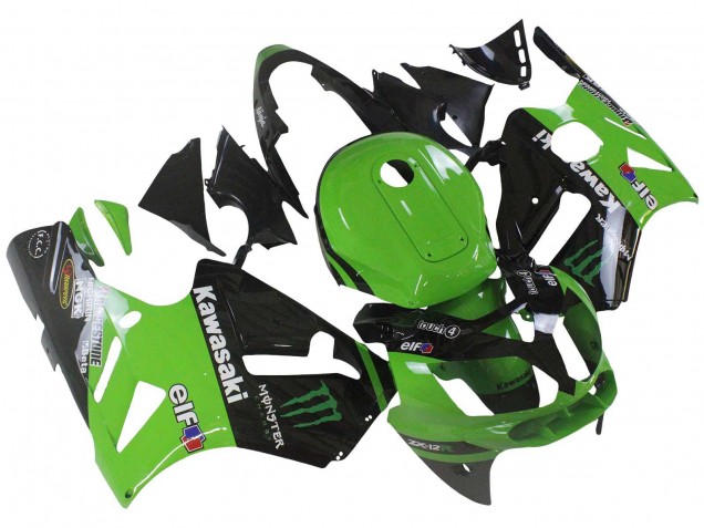 2002-2006 Kawasaki ZX12R Motorcycle Fairing - Green Glossy Black Elf Touch4 Monster Canada