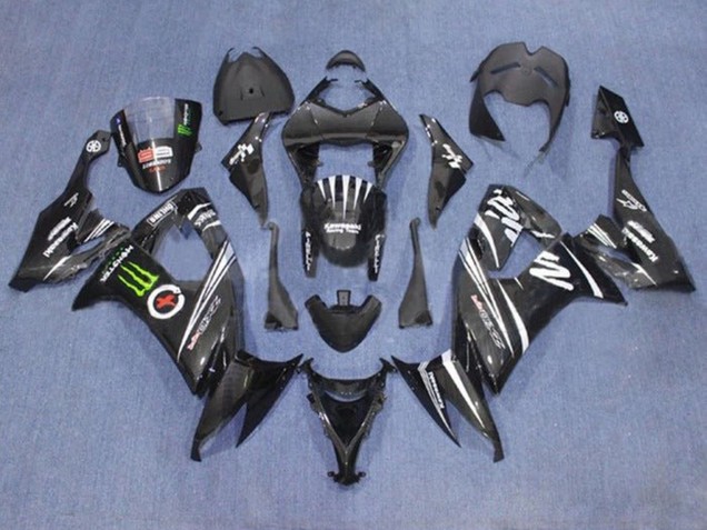 2008-2010 Kawasaki ZX10R Motorcycle Fairings - Black White Green Monster Canada