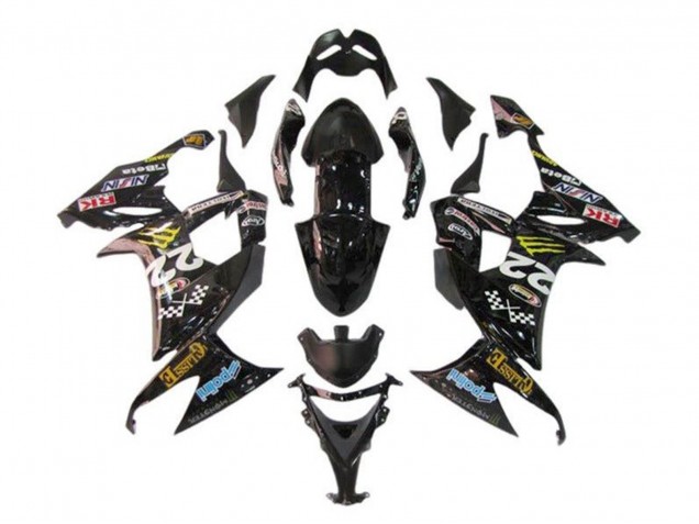 2008-2010 Kawasaki ZX10R Motorcycle Fairings - Glossy Black Blue Yellow Monster Canada
