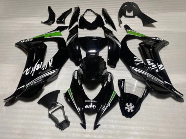 2016-2020 Kawasaki ZX10R Motorcycle Fairings - Glossy Black White Green Stripe Snow Canada