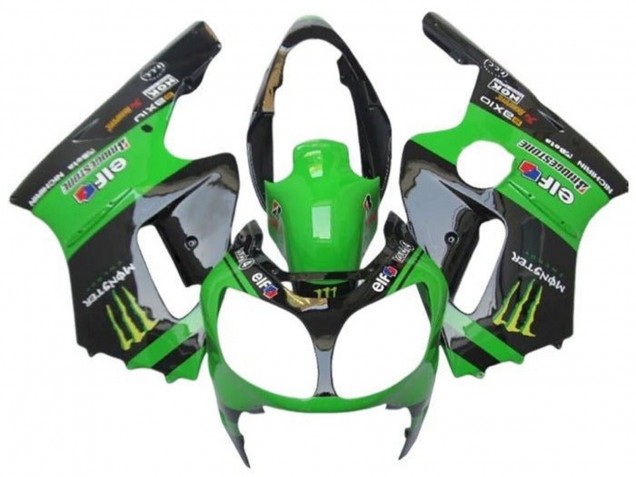 2000-2001 Kawasaki ZX12R Motorcycle Fairings - Green Black Yellow Elf Monster Canada
