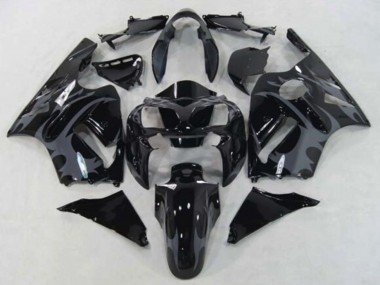 2002-2006 Kawasaki ZX12R Motorcycle Fairings - Glossy Black Grey Tribal Canada