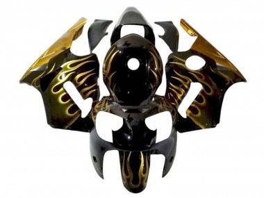 2002-2006 Kawasaki ZX12R Motorcycle Fairings - Glossy Black Gold Flame Canada