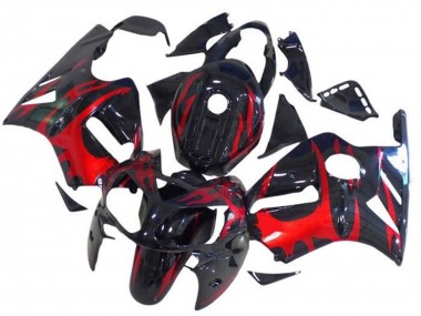 2002-2006 Kawasaki ZX12R Motorcycle Fairings - Glossy Black Red Tribal Canada