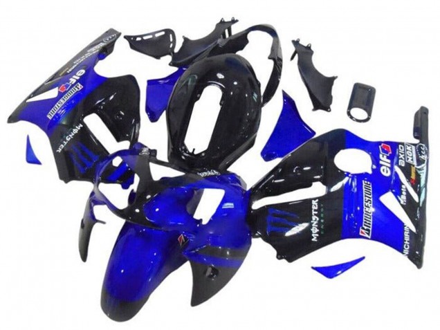 2002-2006 Kawasaki ZX12R Motorcycle Fairings - Blue Glossy Black Elf Bridgestone Monster Canada