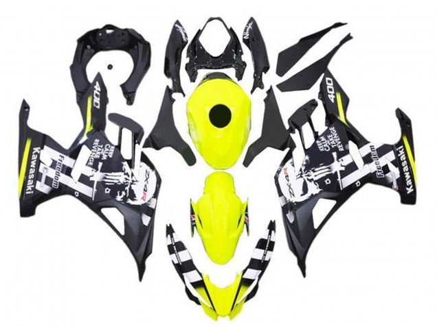 2018-2024 Kawasaki Ninja 400 Motorcycle Fairings - Yellow Black White Skull Canada
