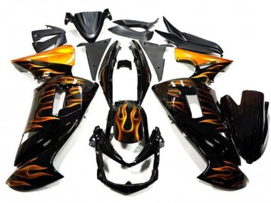 2006-2008 Kawasaki Ninja 650 EX650 Motorcycle Fairings - Glossy Black Gold Flame Canada