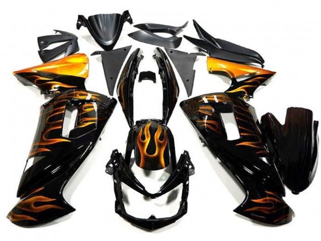 2006-2008 Kawasaki Ninja 650 EX650 Motorcycle Fairings - Glossy Black Gold Flame Canada