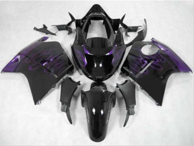 1996-2007 Honda CBR1100XX Blackbird Motorcycle Fairing - Glossy Black Purple Flame Canada