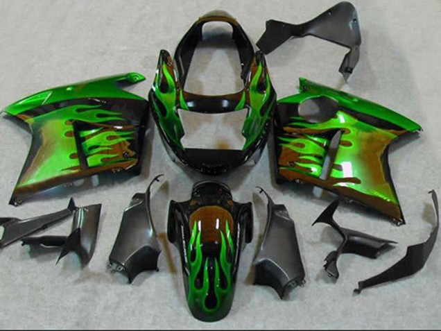 1996-2007 Honda CBR1100XX Blackbird Motorcycle Fairings - Glossy Black Green Flame Canada