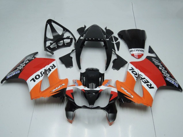 2002-2013 Honda VFR 800 Motorcycle Fairings - Orange White Red Glossy Black Repsol Canada