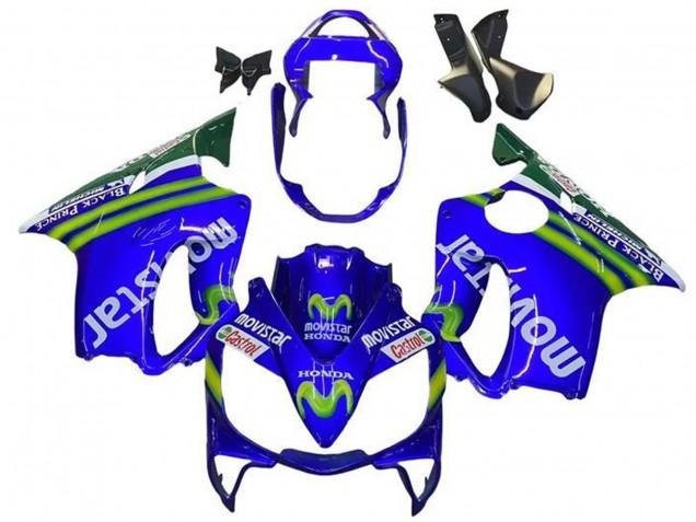 2001-2003 Honda CBR600 F4i Motorcycle Fairings - Blue Green White MoviStar Canada