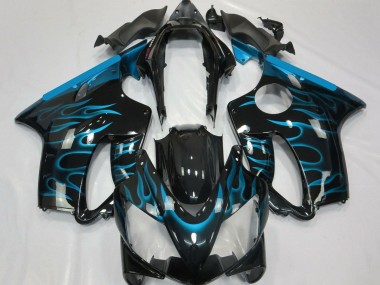 2004-2007 Honda CBR600 F4i Motorcycle Fairings - Glossy Black Light Blue Flame Canada