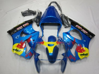 2000-2002 Kawasaki ZX6R Motorcycle Fairings - Blue Yellow Black Red Bull Canada