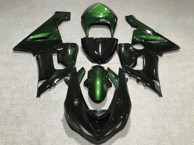 2005-2006 Kawasaki ZX6R Motorcycle Fairings - Green Glossy Black Canada
