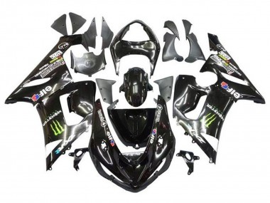 2005-2006 Kawasaki ZX6R Motorcycle Fairings - Glossy Black Yellow Monster Canada