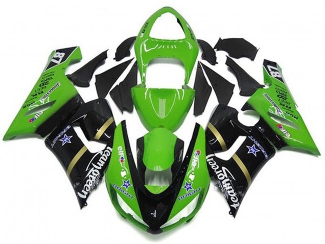 2005-2006 Kawasaki ZX6R Motorcycle Fairings - Green Glossy Black Blue Star Team Green Canada