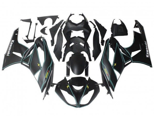 2009-2012 Kawasaki ZX6R Motorcycle Fairings - Matte Black Blue Yellow Stripe Canada