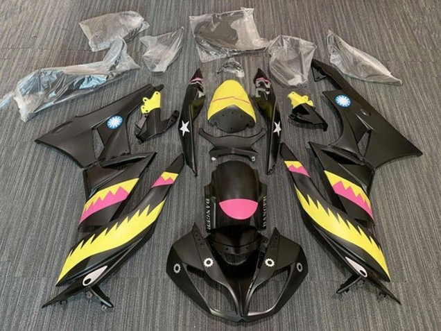2009-2012 Kawasaki ZX6R Motorcycle Fairings - Yellow Pink Matte Black Shark Canada