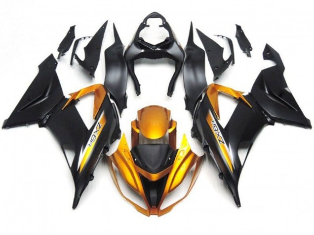 2013-2018 Kawasaki ZX6R Motorcycle Fairings - Matte Black Gold Canada