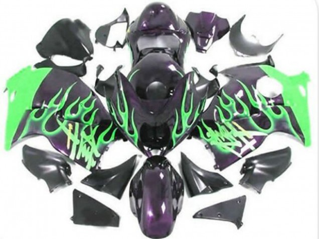 1996-2007 Suzuki GSXR1000 Motorcycle Fairings - Glossy Black Green Flame Canada