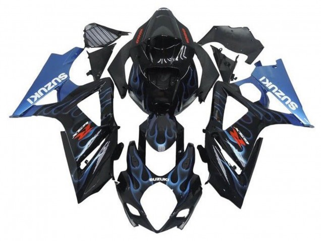 2005-2006 Suzuki GSXR 1000 Motorcycle Fairings - Black Light Blue Flame Canada