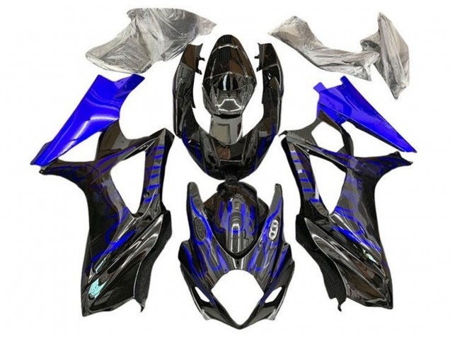 2007-2008 Suzuki GSXR 1000 Motorcycle Fairings - Black Blue Flame Canada