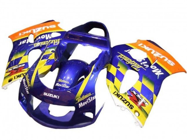 1996-2000 Suzuki GSXR 600 / GSXR 750 Motorcycle Fairings - Blue Orange Yellow Telefumica MoviStar Canada